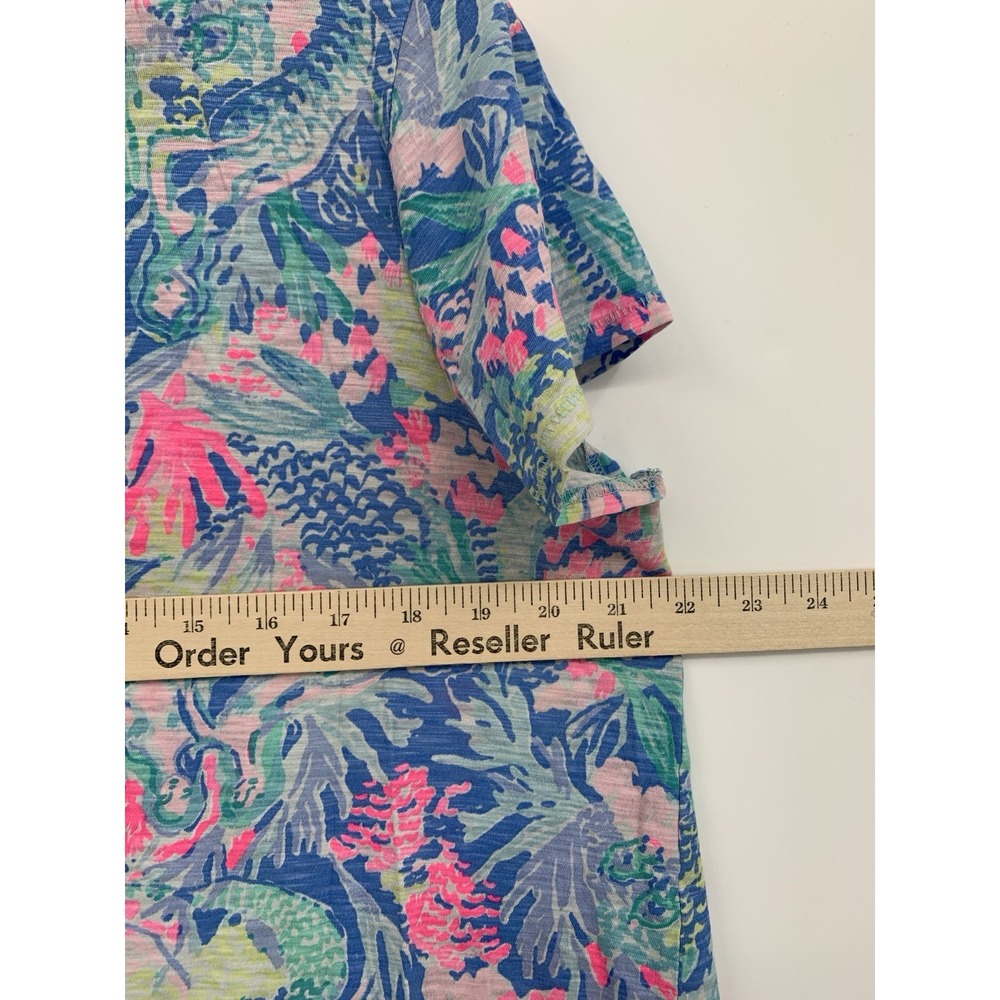 Lilly Pulitzer Shirt Women XL Pink Blue Short Sleeve 100% Cotton Colorful Preppy - Picture 5 of 7